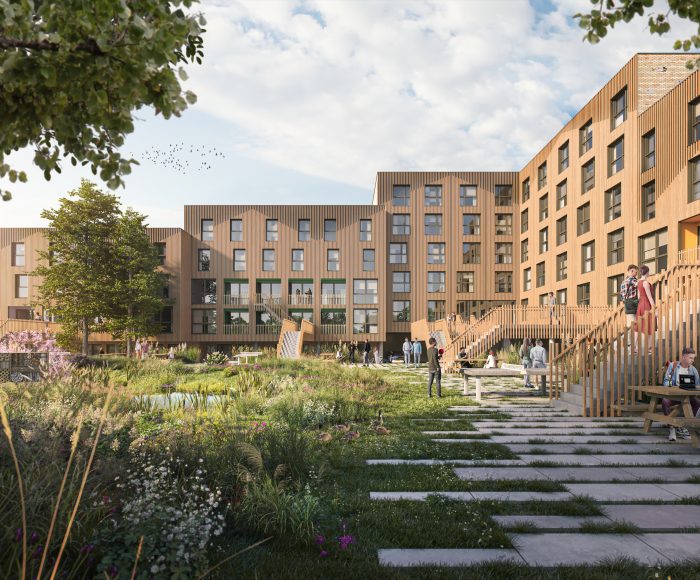 Groene binnentuin van de Mansholt - Studentenwoningen Mansholtlaan Wageningen